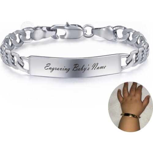 Gold Silver Color Personalized Baby Name Bracelet Figaro Bangle Link Chain ID Engraved Bracelet For Kids Jewelry LGB427SF114