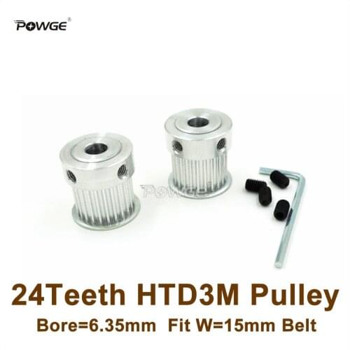 POWGE 24 Teeth 3M Timing Pulley Bore=6.35mm Fit Width=15mm HTD3M Belt 24T 24Teeth 3M Pulley CNC Engraving Machine