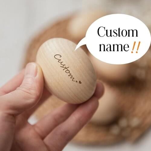 1pcs Easter egg decoration lettering DIY custom name wooden egg silicone teether toy