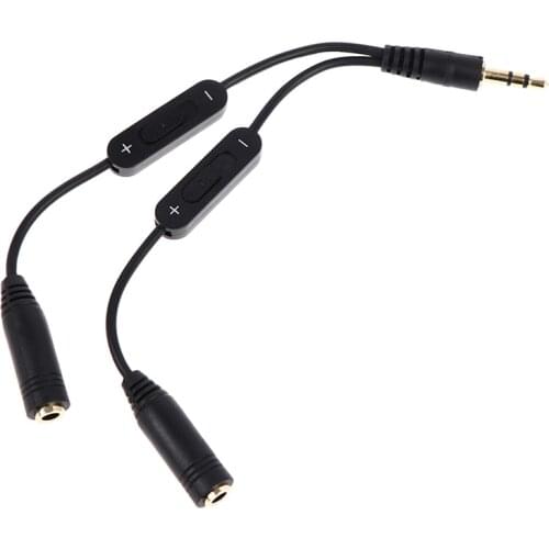 1 in 2 Out 3.5mm Stereo Male to Double Mono 3.5 mm Female Audio Headphone Y Splitter Cable With Volume Switch Black