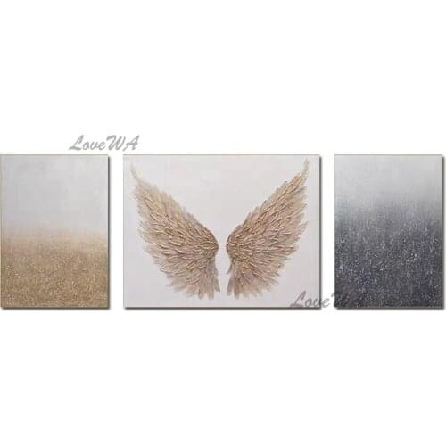 100% Hand-painted Abstract Textured 3 Panel Wings Oil Painting Wall Picture Art Decoration Canvas Artwork For Home Living Room