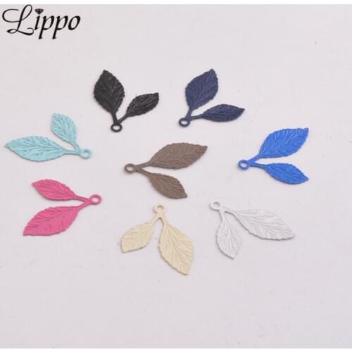 100pcs AC818 15*20mm Spray Paint baking Varnish Enamel Small leaf charms painted color Brass small pendant for Earrings
