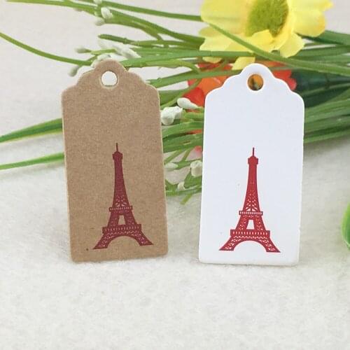 100pcs 4x2cm Eiffel Tower Scalloped Kraft Paper Card / Blank Tag / Wedding Favour Gift Tag Price Label with gift and part tags