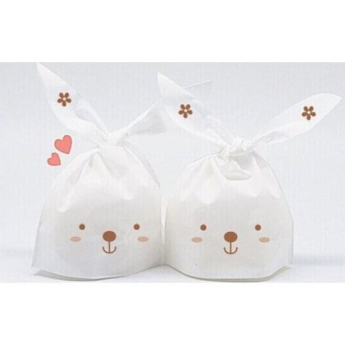 100PCS 17.5x30cm lovely white rabbit ear biscuit plastic bag cookie food cake package bakery Wedding Candy gift packaging