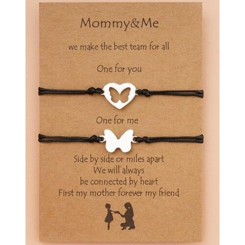 2pcs/set 2021 New Mothers Day Card Bracelet Europe And America Creative Stainless Steel Hollow Butterfly Woven Bracelet