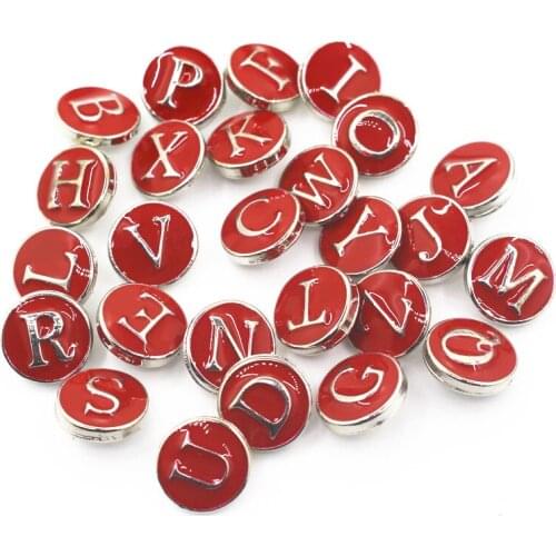 26pcs/lot A-Z Alphabet Snap Buttons 12mm Red Letter Ginger Snap Button Jewelry DIY Bracelets&Bangles