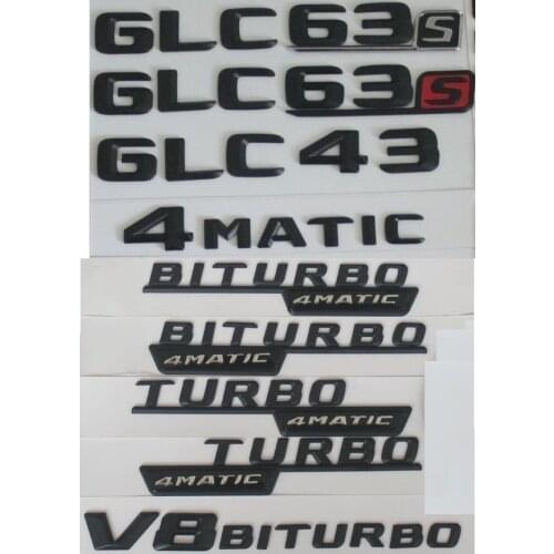 3D Matt Black Trunk Letters Badge Emblem Emblems Badges Sticker for Mercedes Benz GLC43 GLC63 GLC63s V8 V12 BITURBO AMG 4MATIC