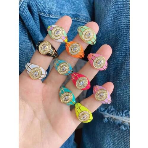 5Pcs New Colorful Enamel Rainbow Eye Thick Band Rings Gold Open Adjustable Ring for Ladies