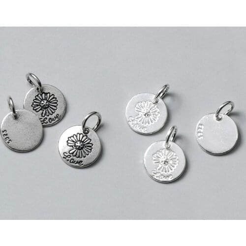 925 Sterling Silver Fashion Ins Flower Women Necklace Charms 11mm Entire S925 Silver Cirlce Pendants DIY Jewelry Making Birthday