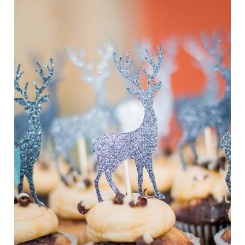 Glitter silver antler Rustic Cupcake Toppers princess birthday wedding party/Bridal shower/Baby Shower/Birthday food picks