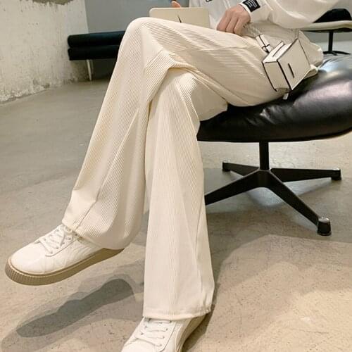 Ice Silk Wide-Leg Pants Womens Spring and Autumn Loose Straight 2021 New High Waist Drooping Slimming Casual Knitted Mop Pants