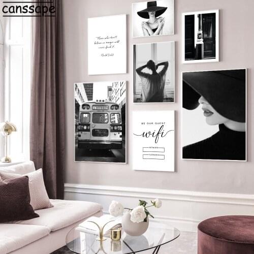 Black and White Poster Fashion Woman Canvas Painting Quotes Pictures Modern Wall Art Print Living Room Decoration Paintings