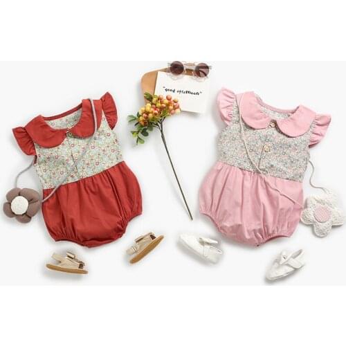 New Infant Baby Rompers Flowers Print Short Sleeve Rompers Kids Girls Boys Bodysuit Jumpsuit Newborn Clothes