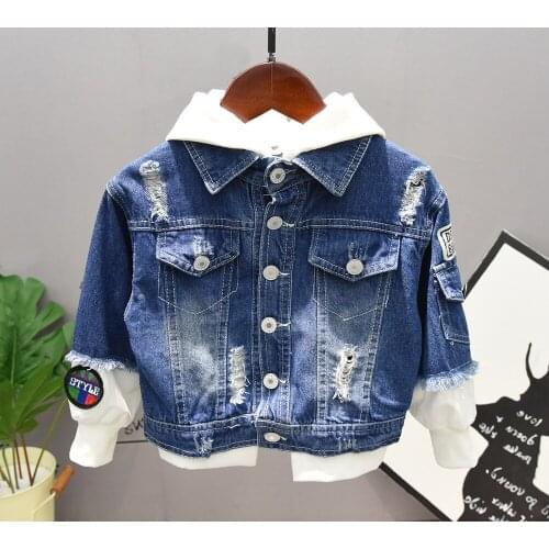 Boy girls Denim Jackets Spring Autumn boy hooded sport Clothes For 2-7T kids jeans coat Children splice Outerwear clothing