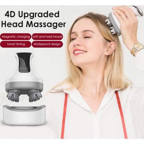 4D Electric Head Massager Wireless Scalp Massager Waterproof Body Massage Health Care Shoulder Neck Deep Tissue Kneading Massage