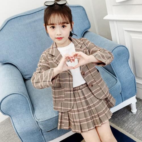 New Fashion Girls Jacket and Skirt Suits Clothing Set Casual Style Princess Plaid Skirt and Jacket Set Kids Suits For Children
