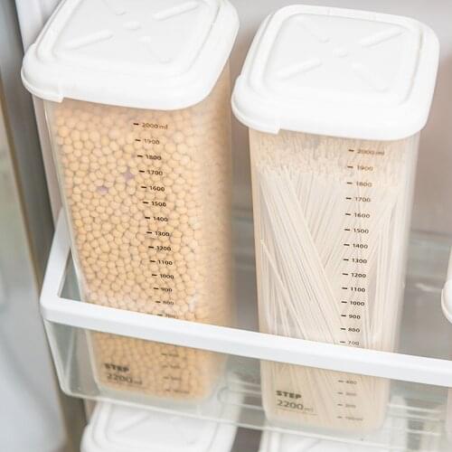 Food Storage Boxes Square Kitchen Transparent Sealed Cans with Graduations Plastic Storage Boxes for Refrigerators Canister Set