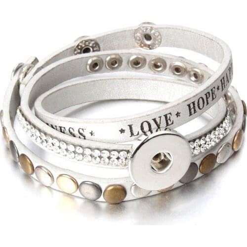 Leather Snap Button Bracelet For Women DIY Charm 18MM 12MM Snaps Crystal Boho Multi Layer Wrap Bracelet Femme Jewelry ZE484