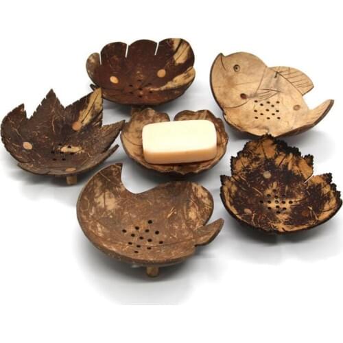 Creative Soap Dishes From Thailand Retro Wooden Bathroom Soap Coconut Shape Soap Dishes Holder Home Accessories LX8041