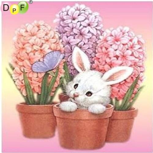 DPF DIY Potted rabbit 5D square diamond painting cross stitch home decor diamond embroidery crafts wall painting diamond mosaic
