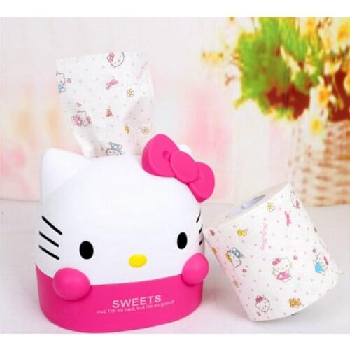Kawaii Hellokittys Cute Paper Towel Tube Pumping Box Doll Stylish and Sophisticated Kawaii Cartoon Home Car Tissue Box