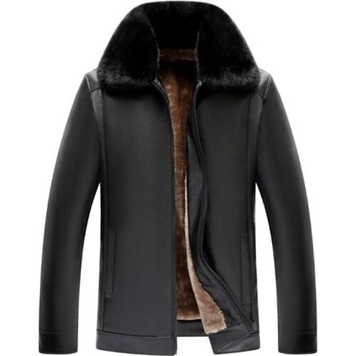 Mens Leather Jacket Winter Fur Collar Fleece PU Coats Business Casual Leather Jacket Men Motorcycle Coat Oversize 5XL