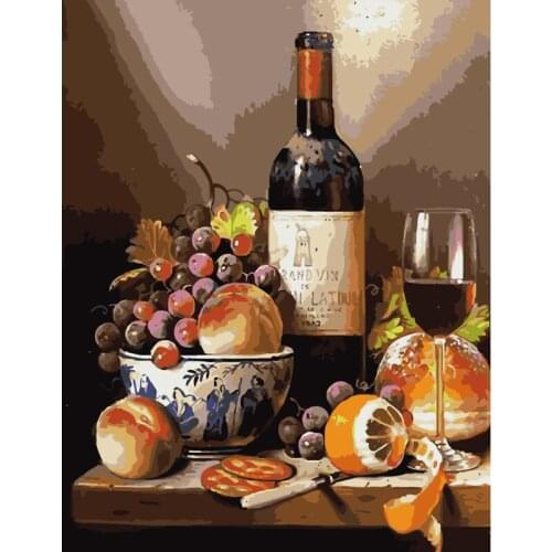 Painting By Numbers DIY Dropshipping 40x50 60x75cm Delicious grape wine Still life Canvas Wedding Decoration Art picture Gift
