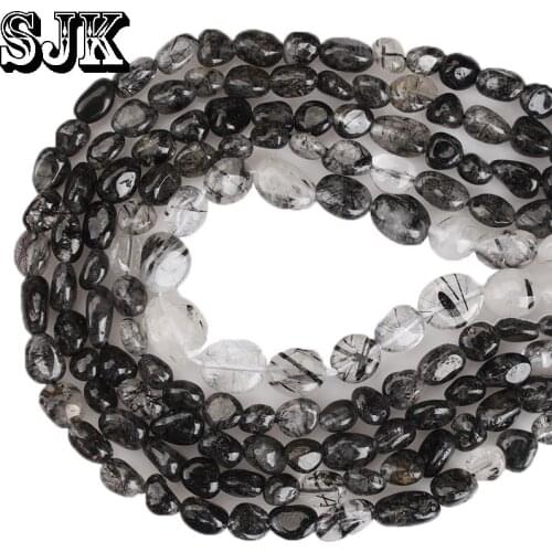 Natural Stone Irregular Black Quartz Rutilated Gravel Beads 4-6mm 8-10mm DIY Necklace Earring For Jewelry Making Accessories