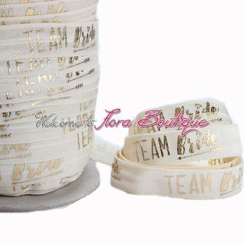 New arrival team bride printing foe elastic ribbon, #028 ivory elastic with gold foil letters bride foe