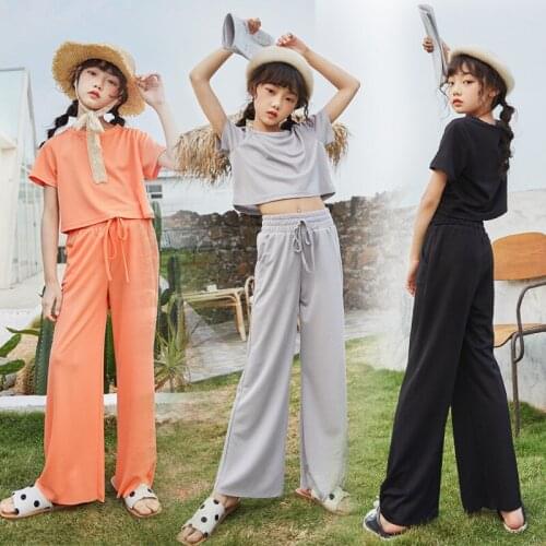 New Fashion Teen Girls Summer Clothes Set Casual Kids Girls T-shirt and Wide Leg Pants Set Cotton Children Two Piece Set, #8792