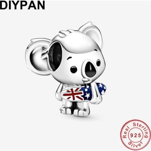 Fit Pandora Original Bracelet Charm 925 Sterling Silver Surfing Koala Charm Pendant Bangle 925 Silver Jewelry Berloque