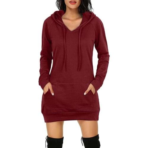 Autumn womens clothing Autumn/winter 2021 Mid Long Hooded Dress Long sleeve womens fashionable loose pocket hoodie