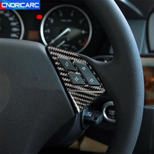 Carbon Fiber Steering Wheel Buttons Frame Decoration Cover Trim For BMW 5 Series E60 520 525 2005-2010 Car Interior Accessories