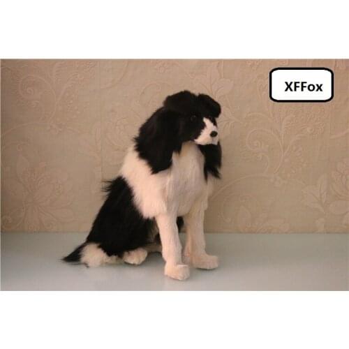 Real life black&white sitting dog model plastic&furs simulation shepherd dog doll gift about 34x30cm xf1628
