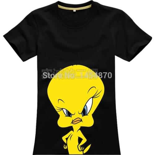 Cute Looney TunesAngry Tweety Brand men shirt 3D High Quality Hot items fitness 100%Cotton Yellow