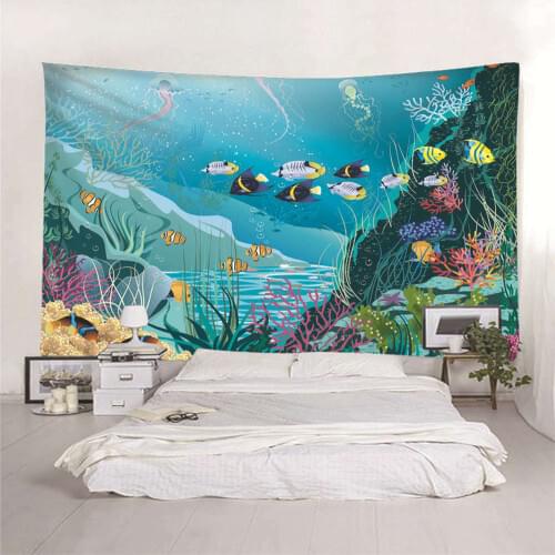 Happy fish under the sea Wall Hang Cloth Tapestry Fabric Decorations