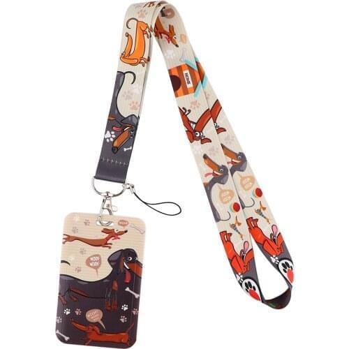 20pcs/lot G2145 Dachshund Necklack Lanyard Key Gym Strap Multifunction Mobile Phone Decoration With Cartoon Card Holder Cover