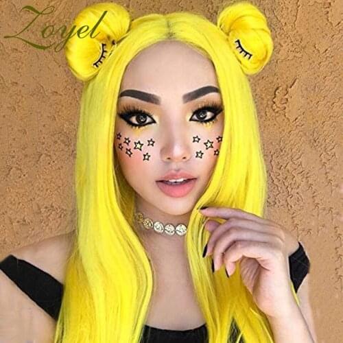 Zoyel Synthetic T Lace Front Wig 26 Inches Middle Part Long Straight Wigs Yellw Cosplay Wigs Synthetic Lace Wig for Black Women