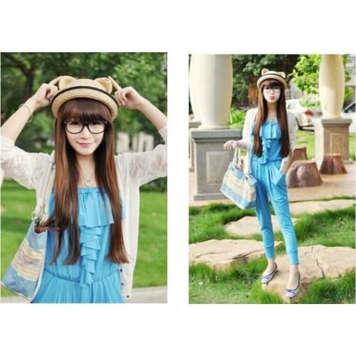 New Straw Baby Cap for Boy Girl Solid Summer Baby Sun Hat with Ears Beach Kids Adult