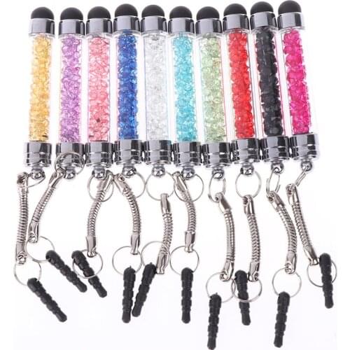 Tablet Stylus Pen Touch Screen Touchscreen Mini Diamonds 3.5mm Earphone Port Dust Plug Mobile Phone Touch Pen For IPad PC Latop