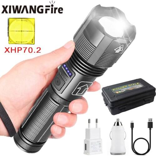 XHP70.2 Led Flashlight Power Bank Function Torch Usb Rechargeable Use 18650 Battery Zoomable 5 Lighting Modes for Hunting