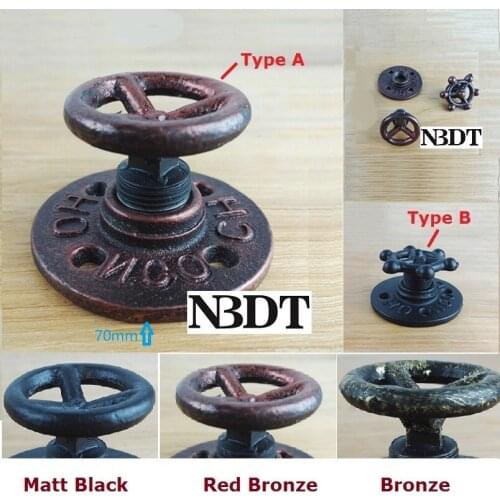 Retro Rustic Vintage Casted Iron Barn Door Pull Knob Flange Base Hand-wheel Jacket Hat Hook Matte Black Red Bronze