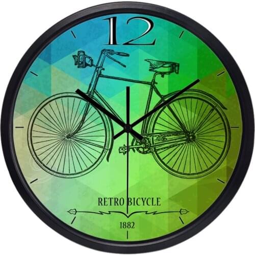 Retro Bicycle Green Wall Clock Popular Style Children Kitchen Silent Beautiful Circle Vintage Old Memory Clock