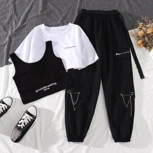 Summer Jazz Dance Costumes For Women Short-Sleeved T-Shirt Casual Harem Pants Suit Gogo Dancer Costume Hiphop Rave Outfit DN9256