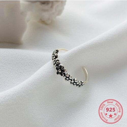 Factory Price 100% 925 Silver Vintage Ring Fashion Concise Delicate Retro Blossom Open Ring Fine Jewelry for Female