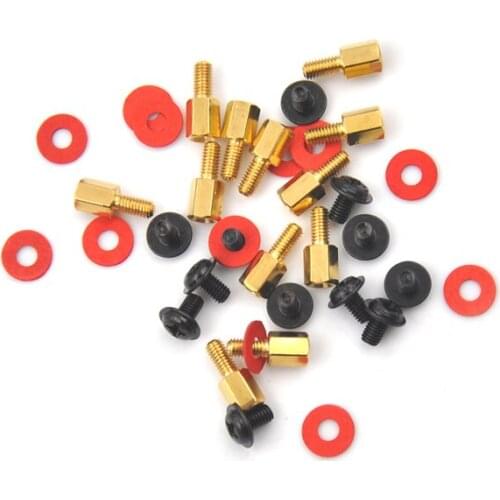 10Pcs Golden Motherboard Riser+Silver Screws Computer Red Washers 6.5mm 6-32-M3 High Quality