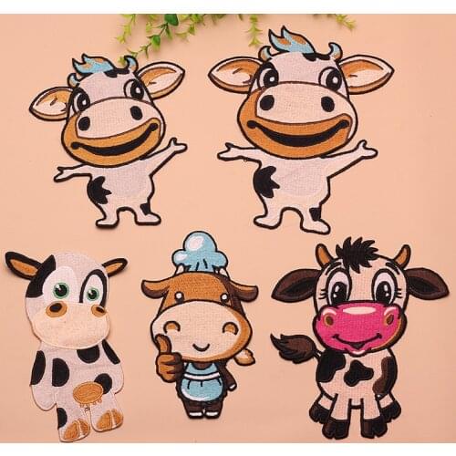 1PC Cartoon Cow Patch Children Iron on Patches for Clothing Embroidery Badges Applique Stickers on Clothe Patch Sewing Accessory