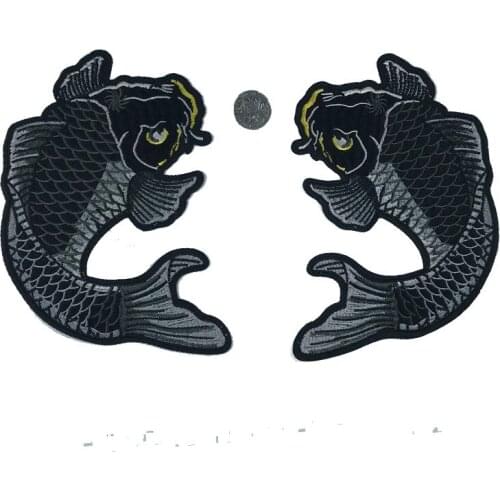 10pcs/lot Large Embroidery Patch Fish Black Carp Herring Clothing Decoration Sewing Accessories Diy Iron Heat Transfer Applique
