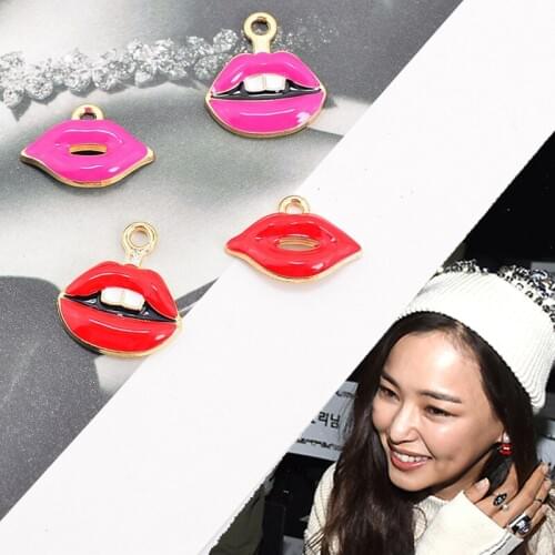 10PCS Sexy Mouth Enamel Charms Bracelets DIY Necklace Earring Jewelry Accessories Mouth Pendant Handmade YZ021