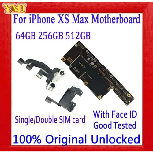 100% Tested For iPhone XS Max Motherboard With Face ID Original Unlocked Main Logic Board 64GB 256GB 512GB Free iCloud